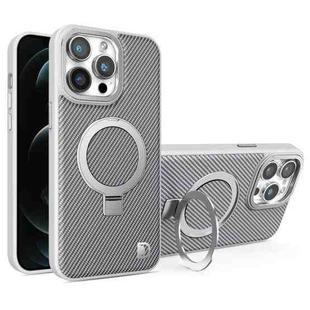 For iPhone 12 Pro Max Carbon Fiber MagSafe Holder Phone Case(Grey)