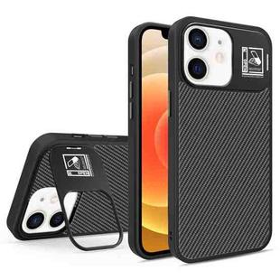 For iPhone 12 Folding Holder Carbon Fiber MagSafe Phone Case(Black)