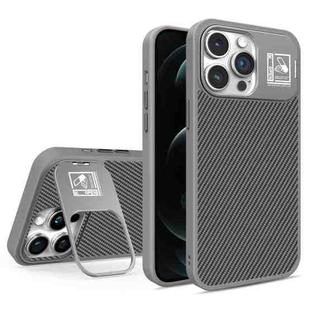 For iPhone 12 Pro Max Folding Holder Carbon Fiber MagSafe Phone Case(Grey)