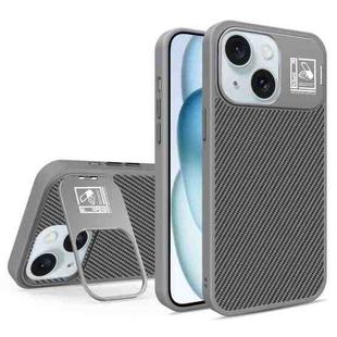 For iPhone 15 Folding Holder Carbon Fiber MagSafe Phone Case(Grey)