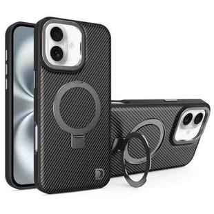 For iPhone 16 Carbon Fiber MagSafe Holder Phone Case(Black)