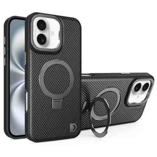 For iPhone 16 Plus Carbon Fiber MagSafe Holder Phone Case(Black)