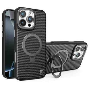 For iPhone 16 Pro Max Carbon Fiber MagSafe Holder Phone Case(Black)