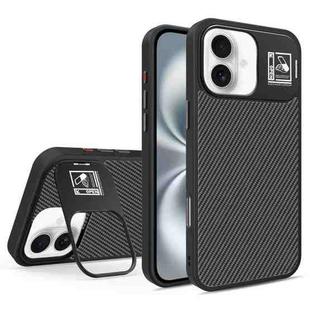 For iPhone 16 Folding Holder Carbon Fiber MagSafe Phone Case(Black)