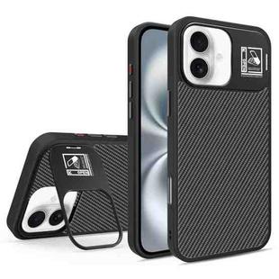 For iPhone 16 Plus Folding Holder Carbon Fiber MagSafe Phone Case(Black)