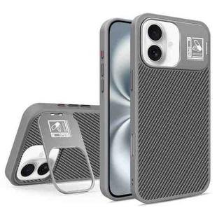 For iPhone 16 Plus Folding Holder Carbon Fiber MagSafe Phone Case(Grey)