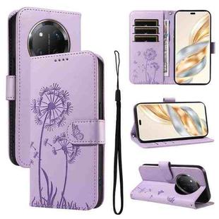 For Honor X9C 5G Global Dandelion Embossed Pattern Flip Leather Phone Case(Purple)