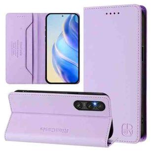 For Sony Xperia 1 V 2023 RC01 Dual-Folded Magnetic Suction RFID Leather Phone Case(Light Purple)