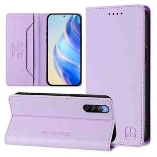 For Sony Xperia 10 V 2023 RC01 Dual-Folded Magnetic Suction RFID Leather Phone Case(Light Purple)