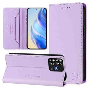 For ZTE Blade A73 4G RC01 Dual-Folded Magnetic Suction RFID Leather Phone Case(Light Purple)