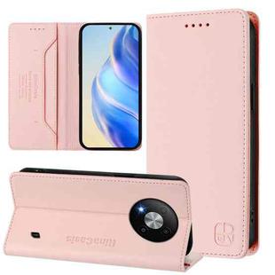 For ZTE Blade A73 5G RC01 Dual-Folded Magnetic Suction RFID Leather Phone Case(Pink)