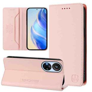 For ZTE Blade V40s RC01 Dual-Folded Magnetic Suction RFID Leather Phone Case(Pink)