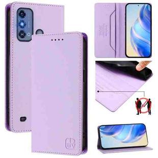 For ZTE Blade A53 Pro RC01 Dual-Folded Magnetic Suction RFID Leather Phone Case(Light Purple)