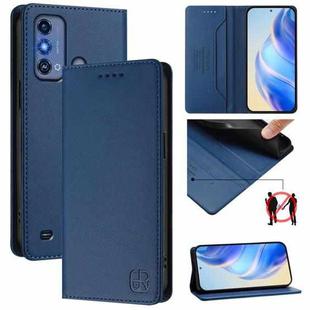For ZTE Blade A53 Pro RC01 Dual-Folded Magnetic Suction RFID Leather Phone Case(Dark Blue)