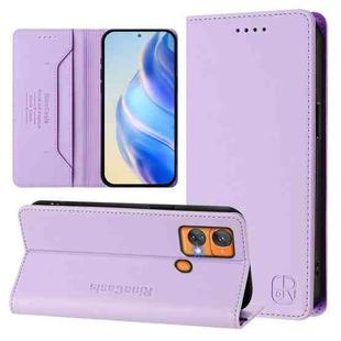 For Oukitel C33 RC01 Dual-Folded Magnetic Suction RFID Leather Phone Case(Light Purple)