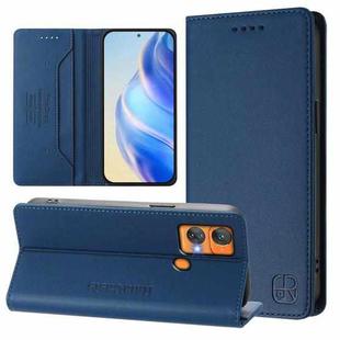 For Oukitel C33 RC01 Dual-Folded Magnetic Suction RFID Leather Phone Case(Dark Blue)