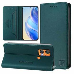 For Oukitel C33 RC01 Dual-Folded Magnetic Suction RFID Leather Phone Case(Dark Green)