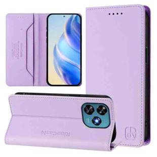 For Oukitel C51 RC01 Dual-Folded Magnetic Suction RFID Leather Phone Case(Light Purple)