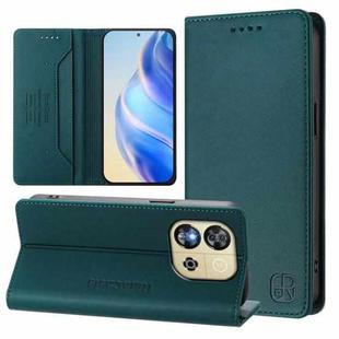 For Oukitel C57 / C57S / C57 Pro RC01 Dual-Folded Magnetic Suction RFID Leather Phone Case(Dark Green)