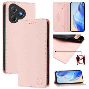 For Blackview Oscal Flat 2 / 2C RC01 Dual-Folded Magnetic Suction RFID Leather Phone Case(Pink)