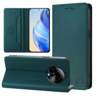 For BLU Bold K50 RC01 Dual-Folded Magnetic Suction RFID Leather Phone Case(Dark Green)