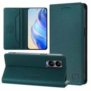 For Cricket Debut S3 RC01 Dual-Folded Magnetic Suction RFID Leather Phone Case(Dark Green)