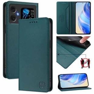 For Cubot A20 RC01 Dual-Folded Magnetic Suction RFID Leather Phone Case(Dark Green)