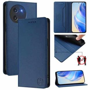 For DOOGEE Note 59 / Note 59 Pro RC01 Dual-Folded Magnetic Suction RFID Leather Phone Case(Dark Blue)