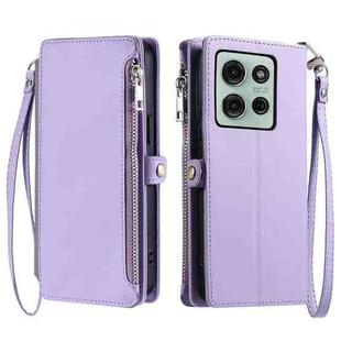 For Motorola Moto G75 5G Leather Stitching Multi-card Slot Zipper Phone Case(Purple)