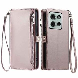 For Motorola Moto G75 5G Leather Stitching Multi-card Slot Zipper Phone Case(Rose Gold)