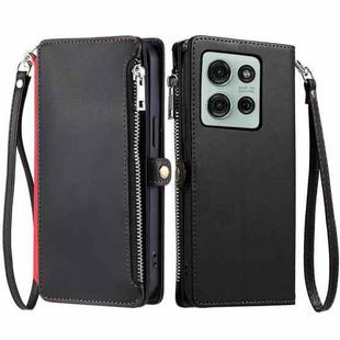 For Motorola Moto G75 5G Leather Stitching Multi-card Slot Zipper Phone Case(Black)