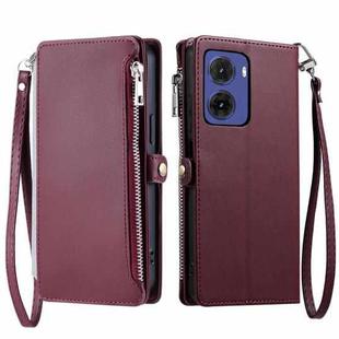 For Motorola Moto G05 Leather Stitching Multi-card Slot Zipper Phone Case(Wine Red)