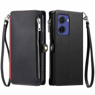 For Motorola Moto G05 Leather Stitching Multi-card Slot Zipper Phone Case(Black)