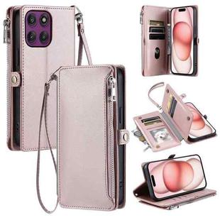 For Motorola Edge 60 Pro Leather Stitching Multi-card Slot Zipper Phone Case(Rose Gold)