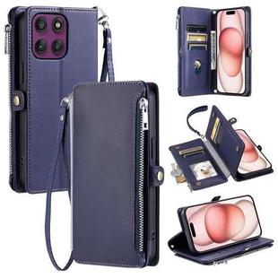 For Motorola Edge 60 Pro Leather Stitching Multi-card Slot Zipper Phone Case(Blue)