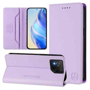 For ASUS ROG Phone 8 / 8 Pro RC01 Dual-Folded Magnetic Suction RFID Leather Phone Case(Light Purple)