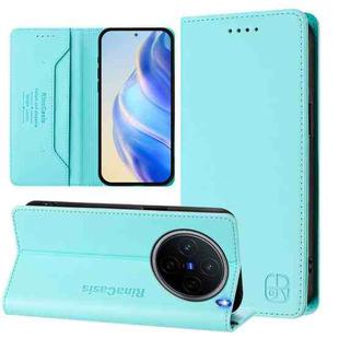 For vivo X200 RC01 Dual-Folded Magnetic Suction RFID Leather Phone Case(Mint Green)
