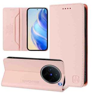 For vivo X200 RC01 Dual-Folded Magnetic Suction RFID Leather Phone Case(Pink)