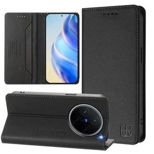 For vivo X200 RC01 Dual-Folded Magnetic Suction RFID Leather Phone Case(Black)