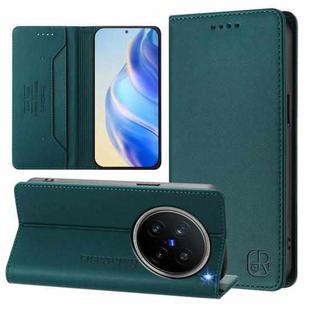 For vivo X200 Pro RC01 Dual-Folded Magnetic Suction RFID Leather Phone Case(Dark Green)