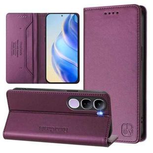 For vivo V40 Lite 5G IDN RC01 Dual-Folded Magnetic Suction RFID Leather Phone Case(Violet)