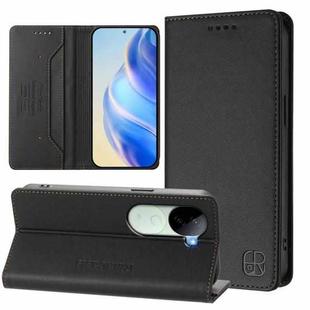 For vivo V40e 5G India / iQOO Z9s 5G RC01 Dual-Folded Magnetic Suction RFID Leather Phone Case(Black)