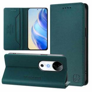 For vivo S19 RC01 Dual-Folded Magnetic Suction RFID Leather Phone Case(Dark Green)