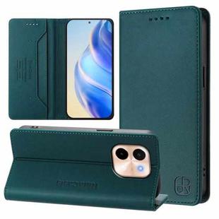 For vivo Y28 4G RC01 Dual-Folded Magnetic Suction RFID Leather Phone Case(Dark Green)