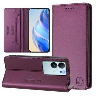 For vivo V29e 5G / Y200 5G Global RC01 Dual-Folded Magnetic Suction RFID Leather Phone Case(Violet)