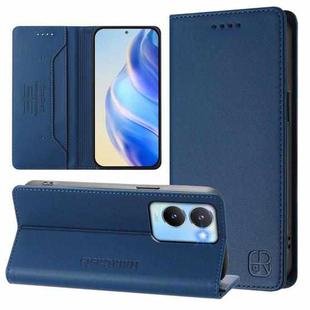 For vivo Y56 5G / Y16 / Y02s 4G Global RC01 Dual-Folded Magnetic Suction RFID Leather Phone Case(Dark Blue)