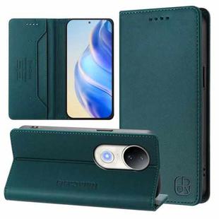 For vivo S20 5G RC01 Dual-Folded Magnetic Suction RFID Leather Phone Case(Dark Green)