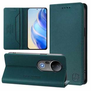 For vivo S20 Pro 5G RC01 Dual-Folded Magnetic Suction RFID Leather Phone Case(Dark Green)