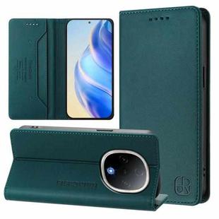 For vivo Y300 5G RC01 Dual-Folded Magnetic Suction RFID Leather Phone Case(Dark Green)