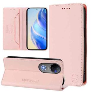 For vivo V50 5G Global RC01 Dual-Folded Magnetic Suction RFID Leather Phone Case(Pink)